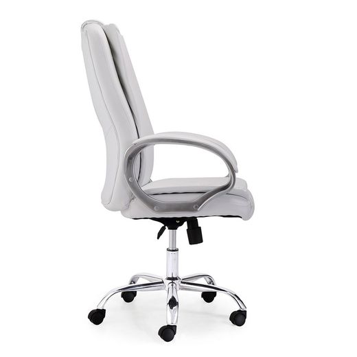 Witte en zilveren bureaustoel van imitatieleer, 68 x 64 x 114/122 cm | Atlas