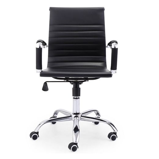 Svart och silver skrivbordsstol i konstläder, 64 x 64 x 89/99 cm | Lucy