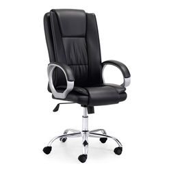 Black and silver imitation leather desk chair, 68 x 64 x 114/122 cm | Atlas