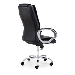 Black and silver imitation leather desk chair, 68 x 64 x 114/122 cm | Atlas