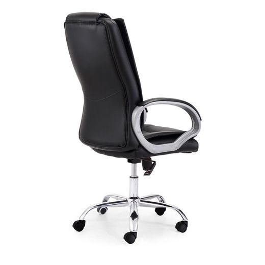 Black and silver imitation leather desk chair, 68 x 64 x 114/122 cm | Atlas
