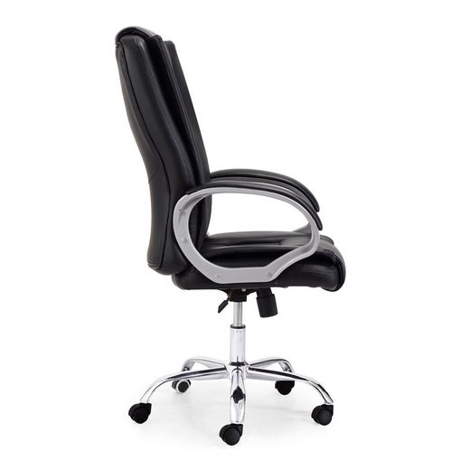 Black and silver imitation leather desk chair, 68 x 64 x 114/122 cm | Atlas
