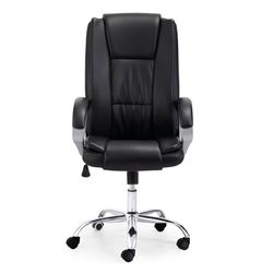 Black and silver imitation leather desk chair, 68 x 64 x 114/122 cm | Atlas