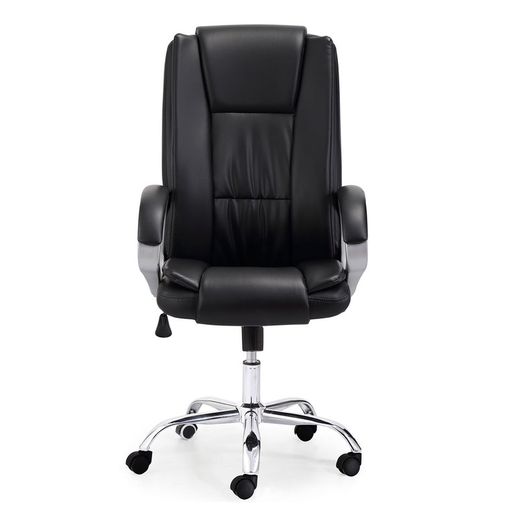 Black and silver imitation leather desk chair, 68 x 64 x 114/122 cm | Atlas