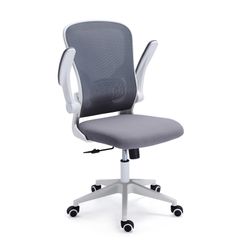 Sedia da scrivania in tessuto grigio/bianco, 66 x 64 x 98/108 cm | Lexi