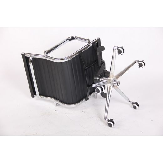 Alabama Faux Leather and Metal Black/Silver Swivel Desk Chair without Wheels, 65x65x100/110 cm