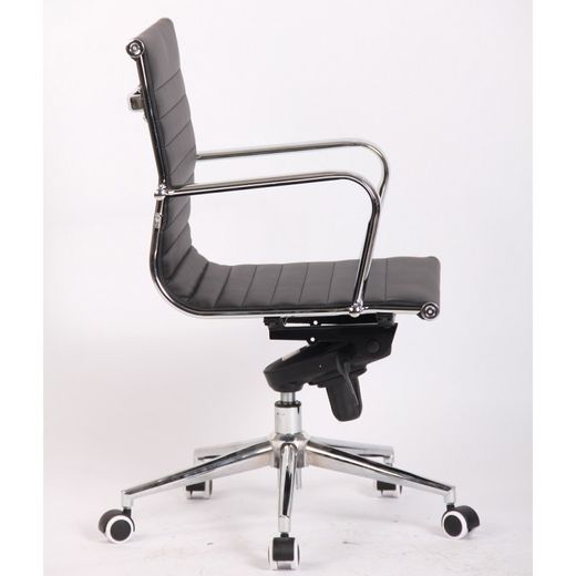 Alabama Faux Leather and Metal Black/Silver Swivel Desk Chair without Wheels, 65x65x100/110 cm