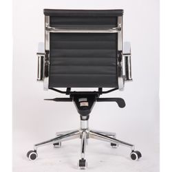 Alabama Faux Leather and Metal Black/Silver Swivel Desk Chair without Wheels, 65x65x100/110 cm