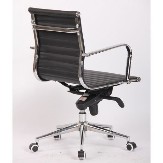 Alabama Faux Leather and Metal Black/Silver Swivel Desk Chair without Wheels, 65x65x100/110 cm