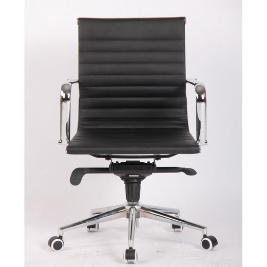 Alabama Faux Leather and Metal Black/Silver Swivel Desk Chair without Wheels, 65x65x100/110 cm