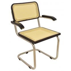 Skrivebordsstol uden hjul Ces i rustfrit stål og beige/sort teaktræ, 56x53x86 cm