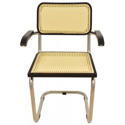 Skrivebordsstol uden hjul Ces i rustfrit stål og beige/sort teaktræ, 56x53x86 cm