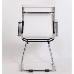 Biało-srebrna tkanina Nevada i metalowe krzesło biurowe bez kółek, 65x65x95 cm