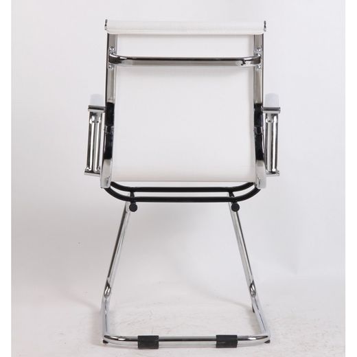 Biało-srebrna tkanina Nevada i metalowe krzesło biurowe bez kółek, 65x65x95 cm