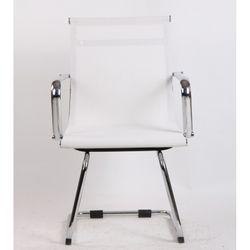 Biało-srebrna tkanina Nevada i metalowe krzesło biurowe bez kółek, 65x65x95 cm