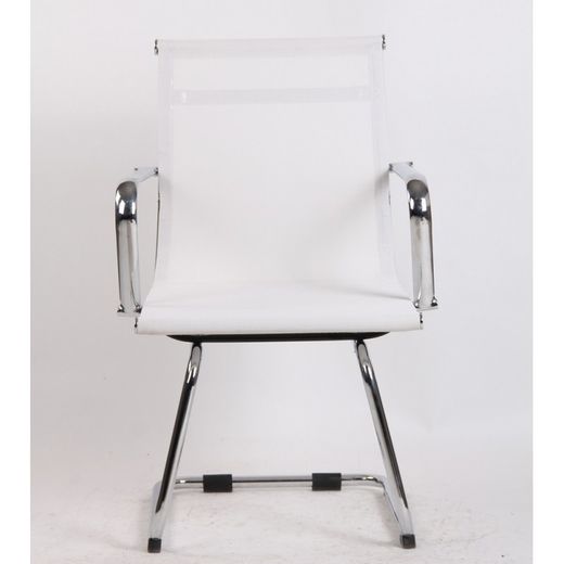 Biało-srebrna tkanina Nevada i metalowe krzesło biurowe bez kółek, 65x65x95 cm