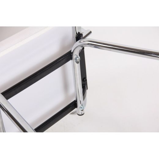 Biało-srebrna tkanina Nevada i metalowe krzesło biurowe bez kółek, 65x65x95 cm