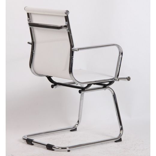 Biało-srebrna tkanina Nevada i metalowe krzesło biurowe bez kółek, 65x65x95 cm