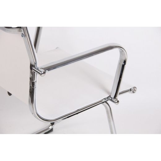 Biało-srebrna tkanina Nevada i metalowe krzesło biurowe bez kółek, 65x65x95 cm