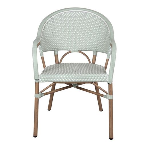 Buitenstoel van aluminium en synthetisch rotan in aqua en wit, 58 x 60 x 86 cm | Naomi