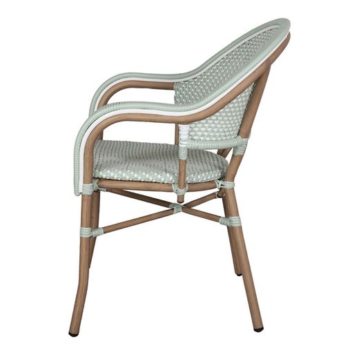 Buitenstoel van aluminium en synthetisch rotan in aqua en wit, 58 x 60 x 86 cm | Naomi