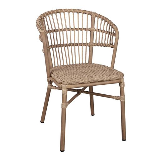 Silla de exterior de aluminio y ratán sintético en natural, 54 x 61 x 82 cm | Savana