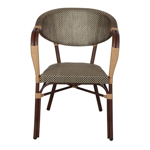 Aluminum and textilene outdoor chair in gold and beige, 57 x 55 x 83 cm | Andrew