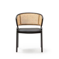 Chaise en fer et rotin noir/naturel, 56 x 52 x 76 cm