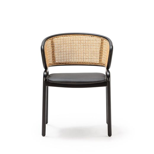 Chaise en fer et rotin noir/naturel, 56 x 52 x 76 cm