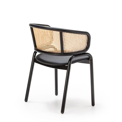 Chaise en fer et rotin noir/naturel, 56 x 52 x 76 cm