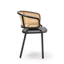 Chaise en fer et rotin noir/naturel, 56 x 52 x 76 cm