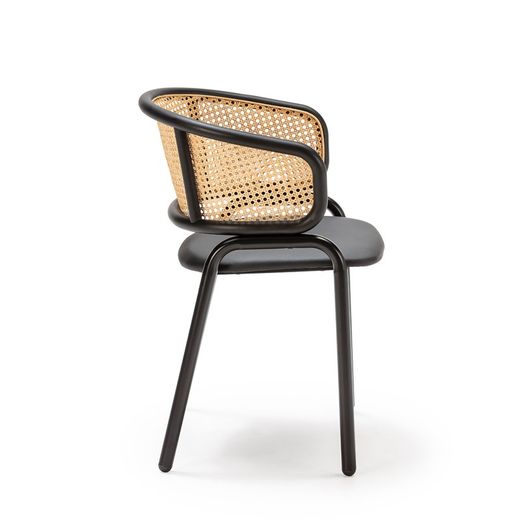 Chaise en fer et rotin noir/naturel, 56 x 52 x 76 cm