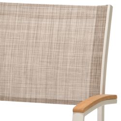 Garden set, 1 Table and 4 Gray Aluminum and Natural Wood Chairs