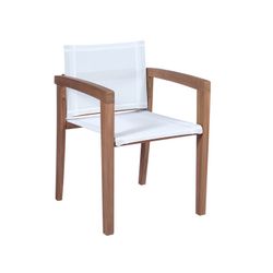 Tuinstoel met teakhout en Batyline armen in naturel en wit, 55 x 57 x 78 cm | Candon