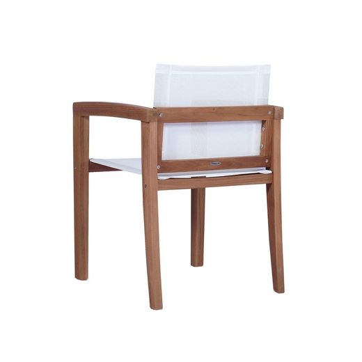 Tuinstoel met teakhout en Batyline armen in naturel en wit, 55 x 57 x 78 cm | Candon