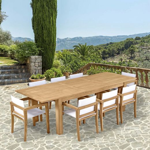 Tuinstoel met teakhout en Batyline armen in naturel en wit, 55 x 57 x 78 cm | Candon