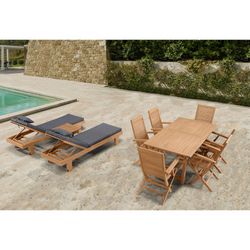 Garden dining set in honey-colored teak | Mati XL