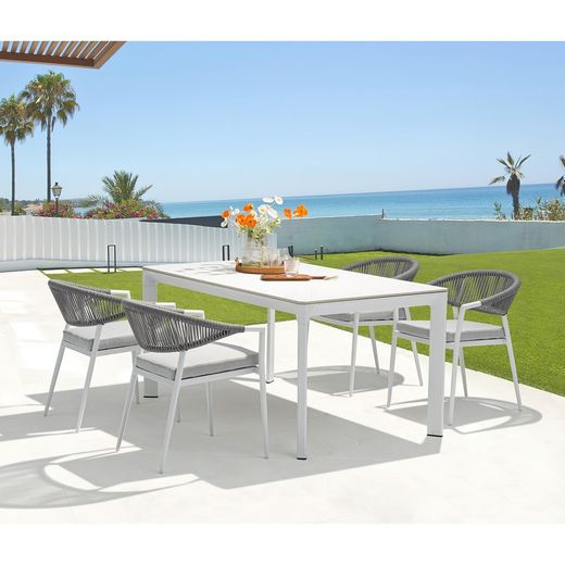 Aluminum and olefin rope garden chair in white and light grey, 57 x 60.5 x 76.5 cm | Ross