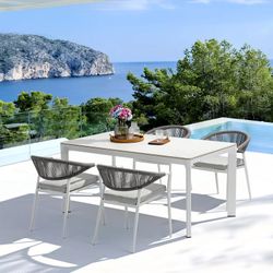 Aluminum and olefin rope garden chair in white and light grey, 57 x 60.5 x 76.5 cm | Ross