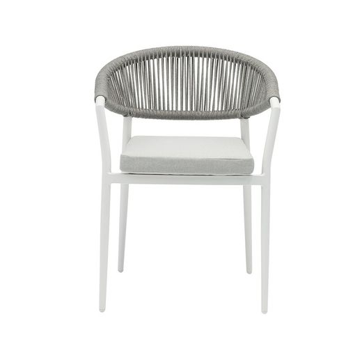 Aluminum and olefin rope garden chair in white and light grey, 57 x 60.5 x 76.5 cm | Ross