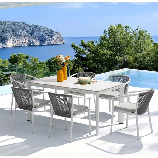 Garden dining set in white aluminum | Boori + Moana
