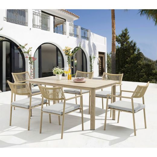 Garden dining set with round table in natural color aluminum | harmony