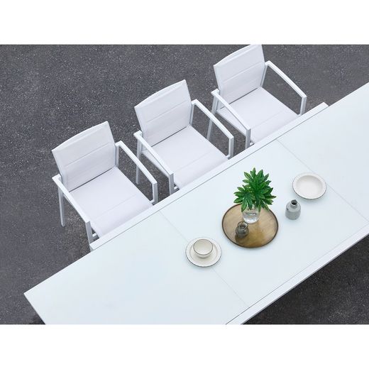 Dining set with extendable garden table in white aluminum | Orick