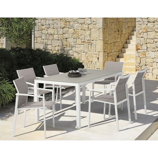 Garden dining set in white and gray aluminum | Adin + Orick