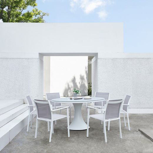 Aluminum and textilene garden chair in white and gray, 57 x 60 x 84 cm | Adin