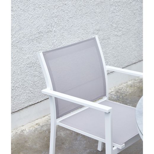 Aluminum and textilene garden chair in white and gray, 57 x 60 x 84 cm | Adin