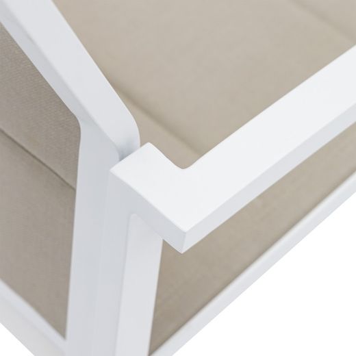 Tuinstoel van aluminium en textiel in wit en taupe, 57 x 58 x 86 cm | Orik