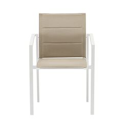Tuinstoel van aluminium en textiel in wit en taupe, 57 x 58 x 86 cm | Orik