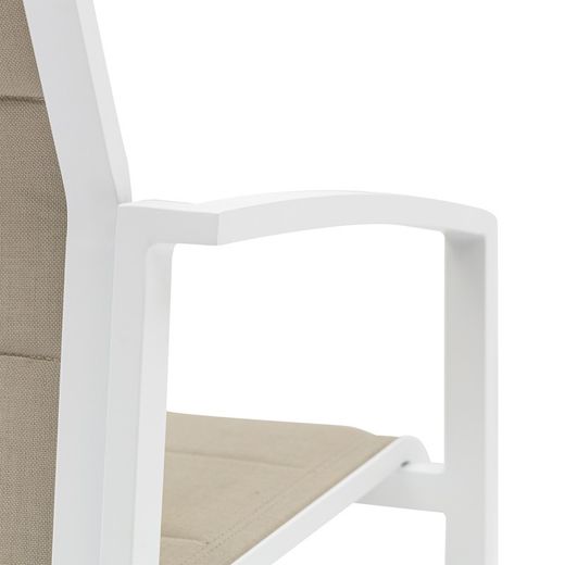 Tuinstoel van aluminium en textiel in wit en taupe, 57 x 58 x 86 cm | Orik