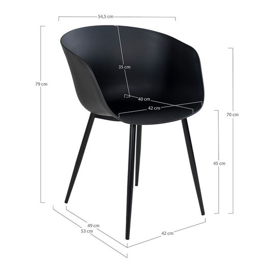 Polypropylene garden chair in black, 53 x 54.5 x 79 cm | Roda